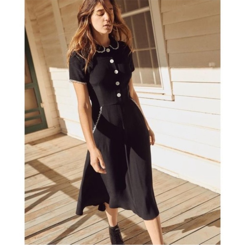 Christy Dawn Black Midi Dress with White Trim - Picture 2 of 13
